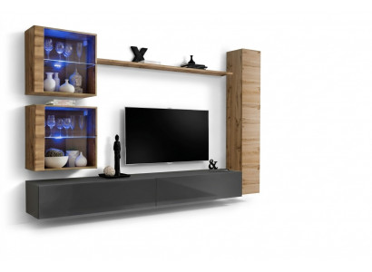 Braun Luxus Wunnzëmmer Wunnwand Miwwelen 3x Wandschrank TV-Stänner Ariichtung