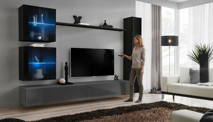Luxus Set Designer Wunneng Schwaarz Ariichtung 3x Mauereschaf TV-Stänner