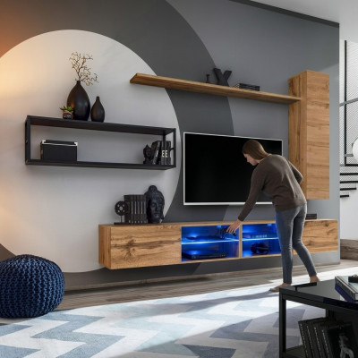 Braun Luxus Nei Wunnwand Set Wunnzëmmermiwwelen Ariichtung Wandschaf Wand Regal