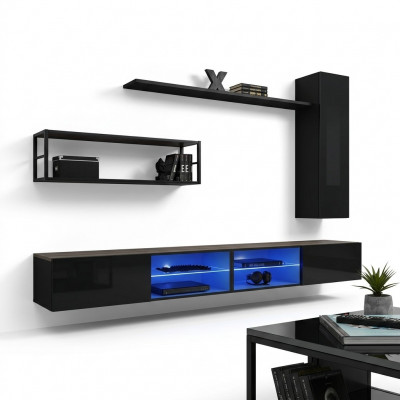 Wunnzëmmerwand Schwaarz Wunnzëmmermiwwelen Wandkaf Schaf Wand Regaler Luxus Set Nei