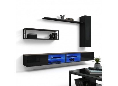 Wunnzëmmerwand Schwaarz Wunnzëmmermiwwelen Wandkaf Schaf Wand Regaler Luxus Set Nei