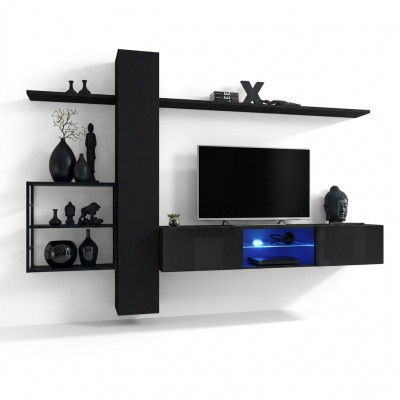 Wunnwand Schwaarz Wand Regal Wunnzëmmerméinrichtung Luxus Set 5-Teileg