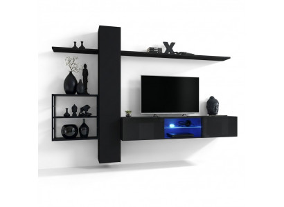 Wunnwand Schwaarz Wand Regal Wunnzëmmerméinrichtung Luxus Set 5-Teileg