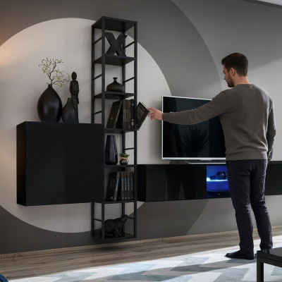 Schwaarz Wunnwand 270cm Luxus Wandschaf Wunnzëmmermiwwele Regaler Holz Ariichtung