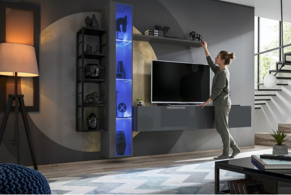 Moderne Wunnmauer Ariichtungsdesign Stil Stuff TV-Stänner Mauer Vitrin