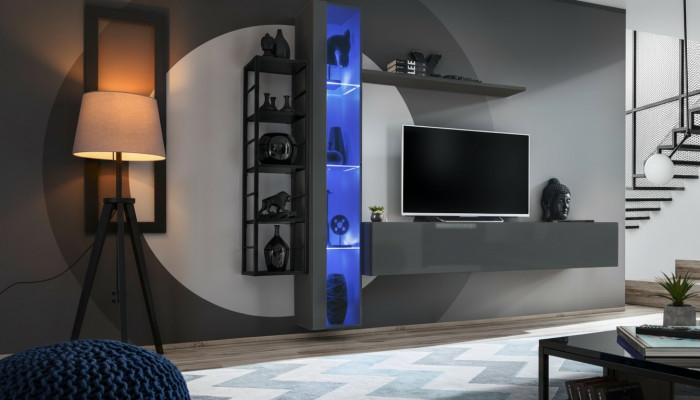 Moderne Wunnmauer Ariichtungsdesign Stil Stuff TV-Stänner Mauer Vitrin