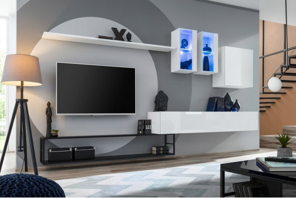 Komplett Wunnwand Designer Luxus Wunnzëmmermébel Wäiss TV-Ständer Sideschaf