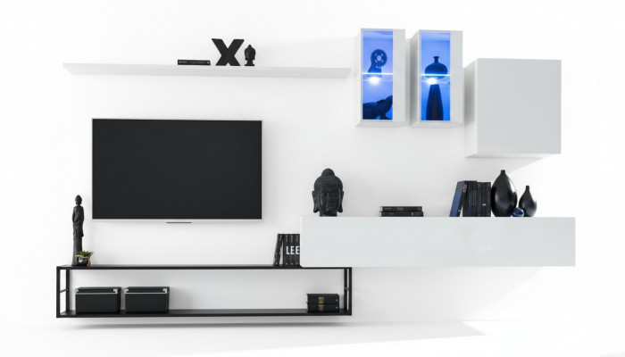 Komplett Wunnwand Designer Luxus Wunnzëmmermébel Wäiss TV-Ständer Sideschaf