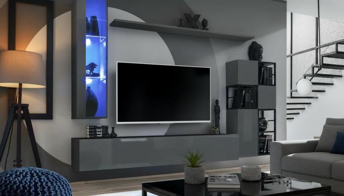 Designer gro Wohnwand hängende Vitrinn TV-Stänner komplett héichglanz Sideboard