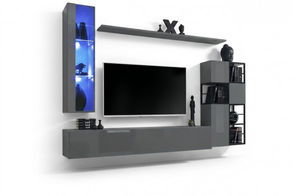 Designer gro Wohnwand hängende Vitrinn TV-Stänner komplett héichglanz Sideboard