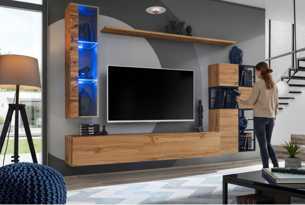 Holzmöbel Braun Design Wunnwand TV Ständer Ariichtung Wunnzëmmermöbel Garnitur