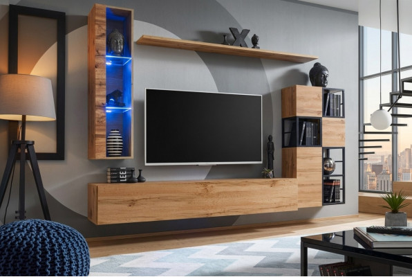 Holzmöbel Braun Design Wunnwand TV Ständer Ariichtung Wunnzëmmermöbel Garnitur