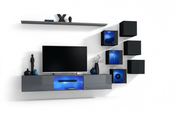 Set Modern Gray Ariichtung Wunnwand TV-Stänner Sideboard Holzmiwwel Wandschaf