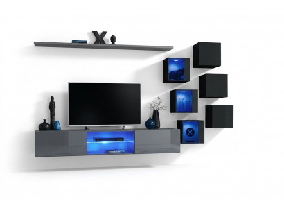Set Modern Gray Ariichtung Wunnwand TV-Stänner Sideboard Holzmiwwel Wandschaf