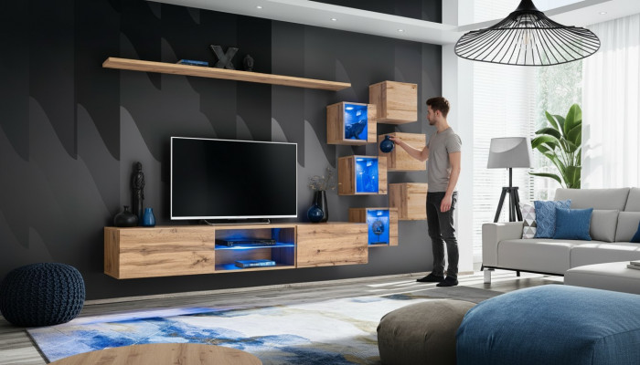 Braune Wandwand Wunnzëimmermiwwelen Wand Schaf Luxus Set Nei Holzmöbelen