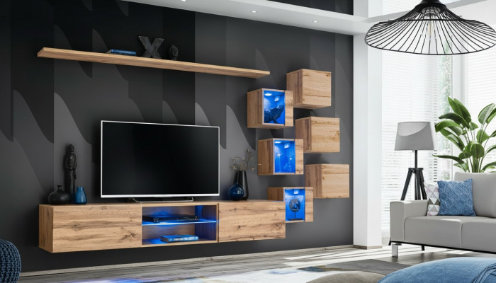 Braune Wandwand Wunnzëimmermiwwelen Wand Schaf Luxus Set Nei Holzmöbelen