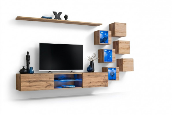 Braune Wandwand Wunnzëimmermiwwelen Wand Schaf Luxus Set Nei Holzmöbelen