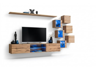 Braune Wandwand Wunnzëimmermiwwelen Wand Schaf Luxus Set Nei Holzmöbelen
