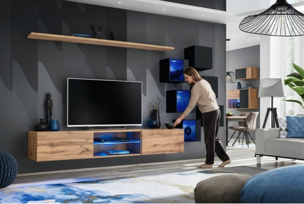 Wunnwand Braun Regal Sideboard Mauer Schaf Luxus Nei TV-Stänner Holzmöbel