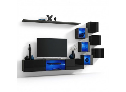 Schwaarz Komplett Set Wunnwand Luxus Holzméiwer Designer Modern Wandsschaf