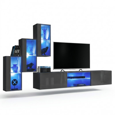 Garnitur Set 4-stéck Wunnwand Luxus Designer Sideboard TV-Stänner Holzmiwwelen
