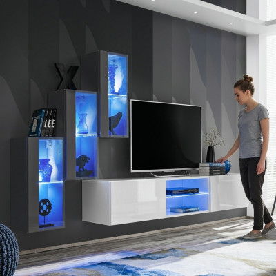 Luxusmiwweldesigner Wunnmauer TV-Ständer 3x Mauer fir Schief Sideboard Holzmiwwelen