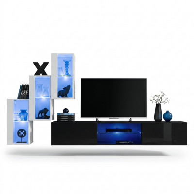 Wohnwand Luxus Miwwelen Komplett Set Designer Modern Ariichtung 3x Mauer-Schaféier