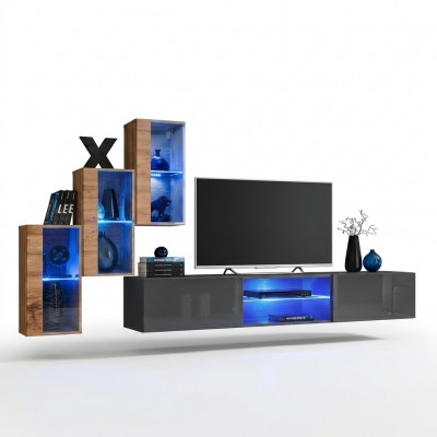 Komplett Designer Modern Wunnwand Mauer Regaler TV-Ständer 3x Wandsschränk