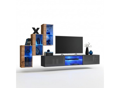Komplett Designer Modern Wunnwand Mauer Regaler TV-Ständer 3x Wandsschränk