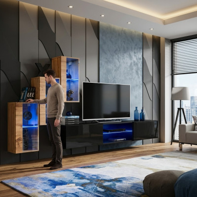 Wunnzëmmemiwwele Neu Wohnwand 210 cm 3x Wandschaf Afriichtung Luxus Wand Régaler.