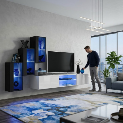 Nei Wunnwand Schwaarz 3x Wandschaf Anrichtung TV-Ständer Modern Set
