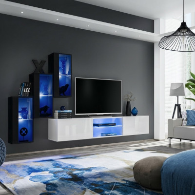 Nei Wunnwand Schwaarz 3x Wandschaf Anrichtung TV-Ständer Modern Set