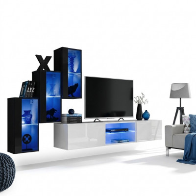 Nei Wunnwand Schwaarz 3x Wandschaf Anrichtung TV-Ständer Modern Set