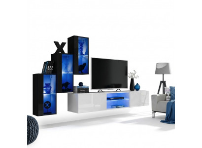 Nei Wunnwand Schwaarz 3x Wandschaf Anrichtung TV-Ständer Modern Set