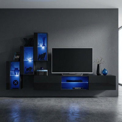 Luxus 3x Wandsschaf Miwwelen Ariichtung Wunnzëmmertmiwwelen Schwaarz Wand Regalen