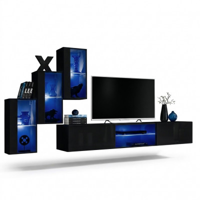 Luxus 3x Wandsschaf Miwwelen Ariichtung Wunnzëmmertmiwwelen Schwaarz Wand Regalen