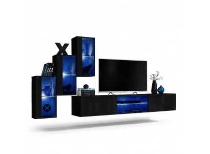 Luxus 3x Wandsschaf Miwwelen Ariichtung Wunnzëmmertmiwwelen Schwaarz Wand Regalen