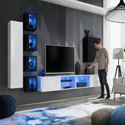 Wunnzëmmer Komplett Set 7tlg Luxus Wunnwand 6x Wandschaf TV-Stänner Miwwelen