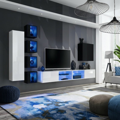Wunnzëmmer Komplett Set 7tlg Luxus Wunnwand 6x Wandschaf TV-Stänner Miwwelen