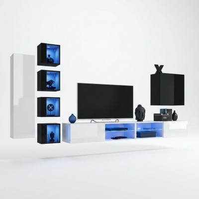 Wunnzëmmer Komplett Set 7tlg Luxus Wunnwand 6x Wandschaf TV-Stänner Miwwelen
