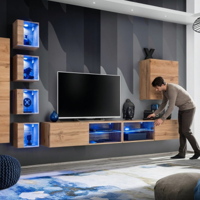Garnitur Set Wunnwand Schief Wandregaler Säitendëschen Holzmöbel TV-Stänner Nei