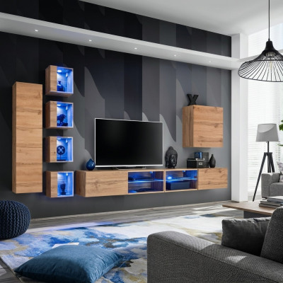 Garnitur Set Wunnwand Schief Wandregaler Säitendëschen Holzmöbel TV-Stänner Nei