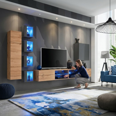 Set Wunnwand 320 cm Wandkabinett TV-Stänner Modern Sideboard Wunnzëimmerméibelen