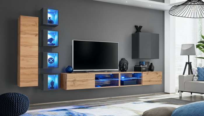 Set Wunnwand 320 cm Wandkabinett TV-Stänner Modern Sideboard Wunnzëimmerméibelen