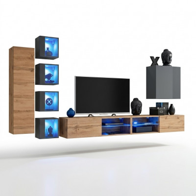 Set Wunnwand 320 cm Wandkabinett TV-Stänner Modern Sideboard Wunnzëimmerméibelen