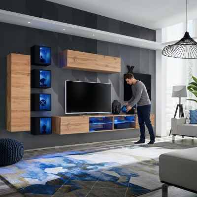 Komplett Designer Modern Wunnwand Wandregaler TV-Stänner Holzmueble Wandschaf