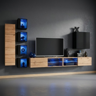 Komplett Designer Modern Wunnwand Wandregaler TV-Stänner Holzmueble Wandschaf