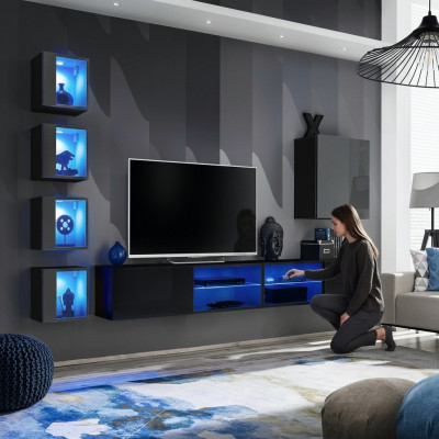 Wunnzëimmermiwwelen Nei Wunnwand 320cm 6xHänkschaf Ariichtung Luxus Wandregal