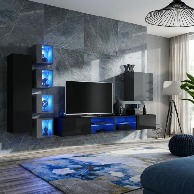 Wunnzëimmermiwwelen Nei Wunnwand 320cm 6xHänkschaf Ariichtung Luxus Wandregal