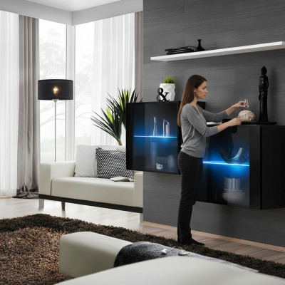 Schwaarze Wandkabinett Komplett Wunnwand Wand Regal Modern Designer Holzmöbel